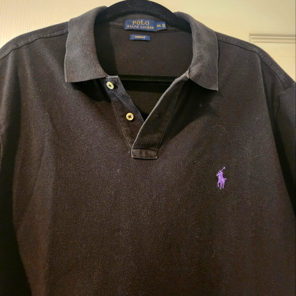 Polo by Ralph Lauren Black and Purple Polo Shirt Classic Style, Size XXL
